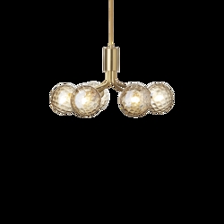 Apiales 6 żyrandol, szczotkowany mosiądz/optic gold szkło