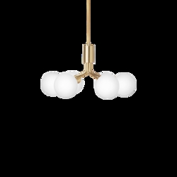 Apiales 6 żyrandol, szczotkowany mosiądz/opal