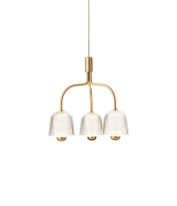 Asteea 3 żyrandol, satynowy mosiądz/żłobiony przezroczysty