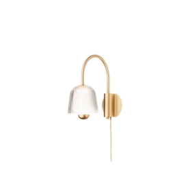 Asteea kinkiet, satynowy mosiądz/żłobiony przezroczysty