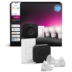 Zestaw startowy Philips Hue: 3 x WCA 4,2W GU10 400lm + Bridge Pro + Dimmer Switch
