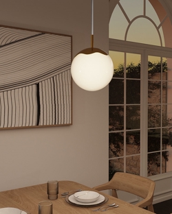 Circle of Life pendel Ø200 z białym przewodem, opal/mosiądz