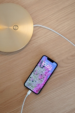 Omni lampa stołowa z USB, mosiądz