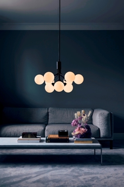 Apiales 9 żyrandol, satynowy czarny/opal